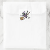 Funny Witch Tangled On Broom Art Sticker スクエアシール (バッグ)