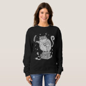 Funny Witchy Cat on Books  スウェットシャツ (正面フル)