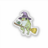 Funny Wizard Frog Rides A Broomstick Illustration シール (正面)