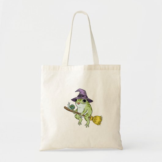 Funny Wizard Frog Rides A Broomstick Illustration トートバッグ (正面)