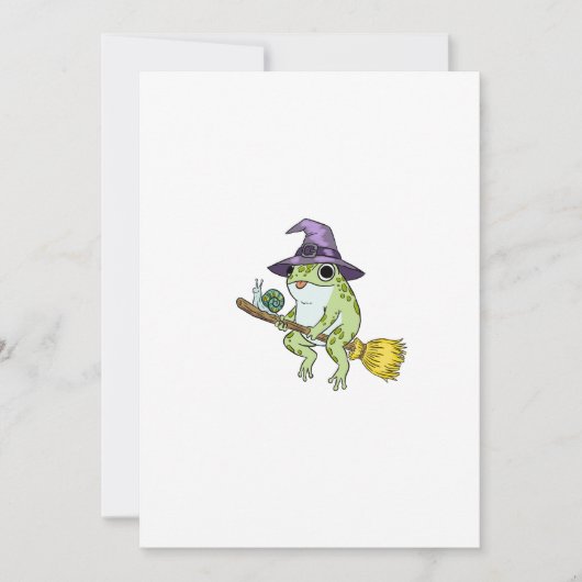 Funny Wizard Frog Rides A Broomstick Illustration 招待状 (正面)