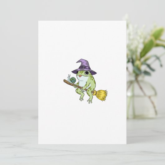 Funny Wizard Frog Rides A Broomstick Illustration 招待状 (スタンド正面)