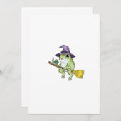 Funny Wizard Frog Rides A Broomstick Illustration 招待状 (正面/裏面)