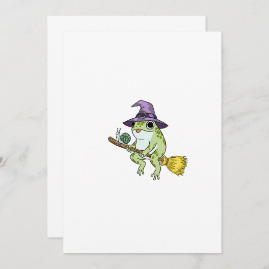 Funny Wizard Frog Rides A Broomstick Illustration 招待状 (正面/裏面)