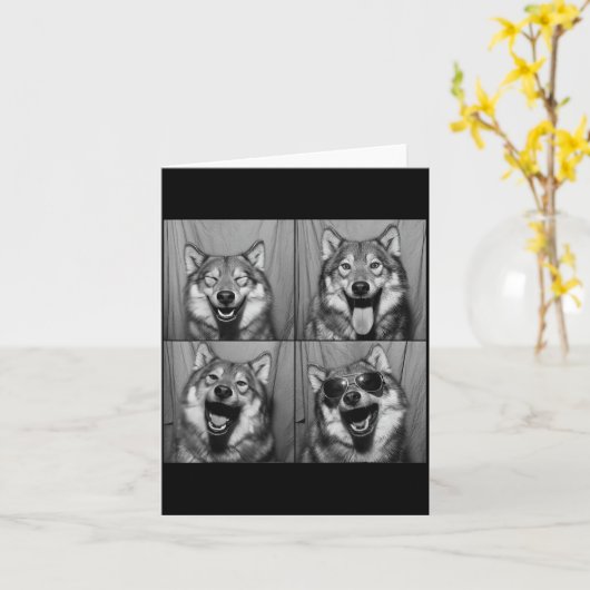 Funny Wolf Photo Booth Sungles Dog  カード (黄色い花)
