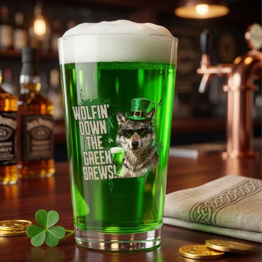 Funny Wolfin Down Green Brews St Patricks Day タンブラーグラス