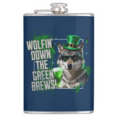 Funny Wolfin Down Green Brews St Patricks Day フラスク (正面)