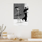 Funny Woman and Priest in Paris Black and White ポスター (キッチン)