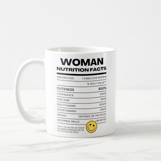 Funny Woman Nutrition Facts コーヒーマグカップ (左)