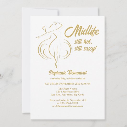 Funny Woman's Gold Midlife Still Hot 50th Birthday 招待状 (正面)