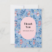 Funny Woodland Friends Blue Winter Forest Pattern サンキューカード (正面)