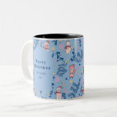 Funny Woodland Friends  Blue Winter Forest Pattern ツートーンマグカップ (正面左)