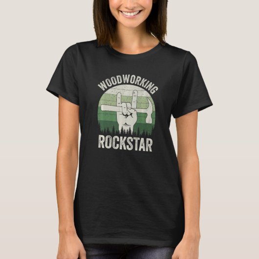 Funny woodworking rockstar, carpenter, retro woodw tシャツ (正面)