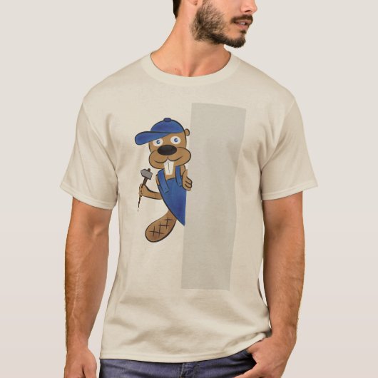 Funny Working Beaver Graphic Tee - Cute Cartoon Tシャツ (正面)