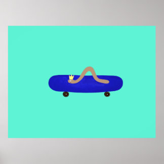 Funny worm on a skateboard  ポスター