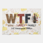 Funny WTF Wine Turkey Family Thanksgiving キッチンタオル (横)