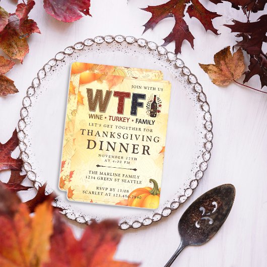 Funny WTF Wine Turkey Family Thanksgiving 招待状