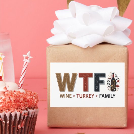 Funny WTF Wine Turkey Family Thanksgiving 長方形シール (パーティー)