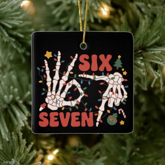 Funny Xmas 67 Skeleton Hand Six Seven Christmas  セラミックオーナメント (ツリー)