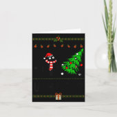 Funny Xmas Black Cat Pushing Christmas Tree Over C カード (正面)