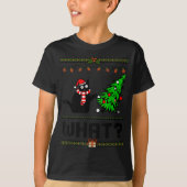 Funny Xmas Black Cat Pushing Christmas Tree Over C Tシャツ (正面)
