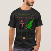 Funny Xmas Black Cat Pushing Christmas Tree Over C Tシャツ (正面)