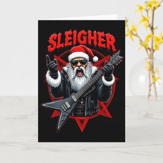 Funny Xmas Christmas Guitar Santa Sleigher Heavy M カード (黄色い花)