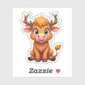 Funny Xmas Cow Lights Boys Girls Cute Highland Cow シール (シート)