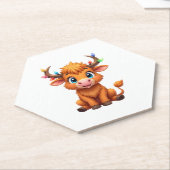 Funny Xmas Cow Lights Boys Girls Cute Highland Cow ペーパーコースター (アングル)