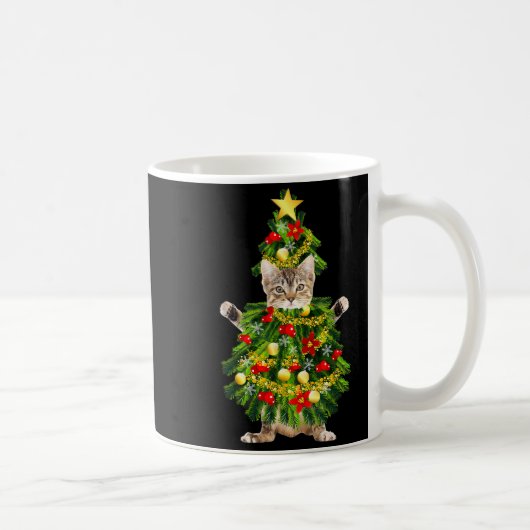 Funny Xmas Holiday Cat Christmas Tree For Cat Kitt コーヒーマグカップ (右)
