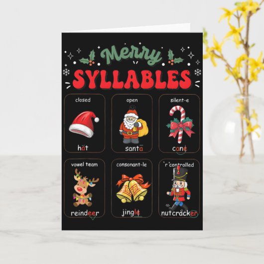 Funny Xmas Holiday Christmas Syllables Reading Tea カード (黄色い花)
