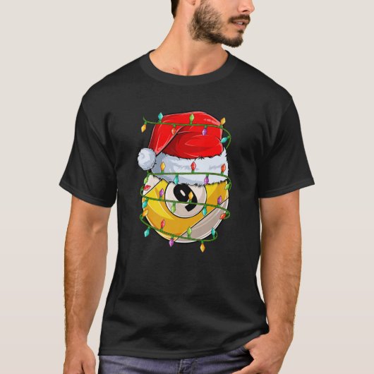 Funny Xmas Lighting Santa Billiards 9 Ball Christm Tシャツ (正面)