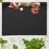 Funny Xmas Lighting Santa Hat Tamaskan Dog Christm キッチンタオル (折り畳み)