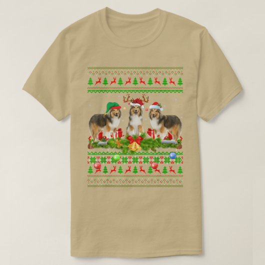 Funny Xmas Lighting Santa Ugly Shetland Sheepdog C Tシャツ (デザイン正面)