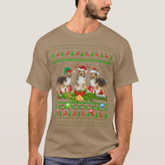 Funny Xmas Lighting Santa Ugly Shetland Sheepdog C Tシャツ