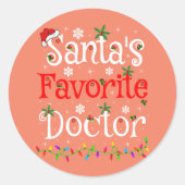 Funny Xmas Lighting Santa's Favorite Doctor Xmas ラウンドシール (正面)