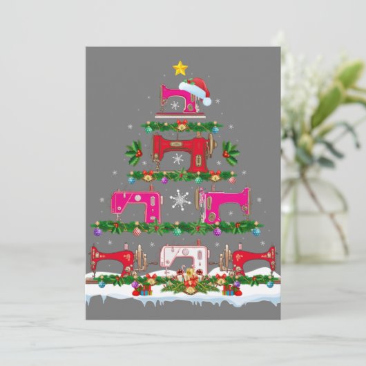 Funny Xmas Lighting Sewing Machine Christmas Tree 招待状 (スタンド正面)