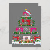 Funny Xmas Lighting Sewing Machine Christmas Tree 招待状 (正面/裏面)