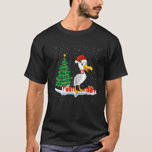 Funny Xmas Lighting Tree Santa Hat Seagull Christm Tシャツ (正面)