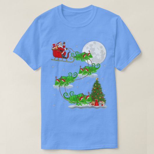 Funny Xmas Lighting Tree Santa Riding Chameleon Ch Tシャツ (デザイン正面)