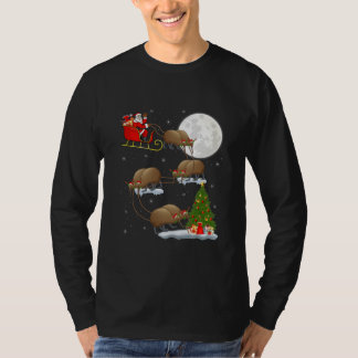 Funny Xmas Lighting Tree Santa Riding Kiwi Bird Tシャツ