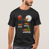 Funny Xmas Lighting Tree Santa Riding Rooster Bird Tシャツ (正面)