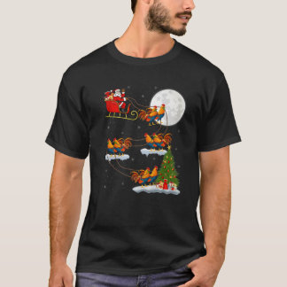 Funny Xmas Lighting Tree Santa Riding Rooster Bird Tシャツ