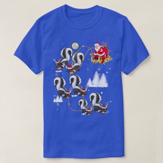 Funny Xmas Lighting Tree Santa Riding Skunk Christ Tシャツ (デザイン正面)
