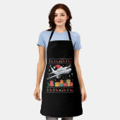 Funny Xmas Lighting Tree Santa Ugly Airplane  エプロン (着用した状態)