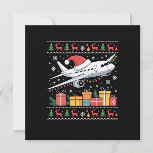 Funny Xmas Lighting Tree Santa Ugly Airplane  カード (正面)