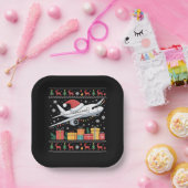 Funny Xmas Lighting Tree Santa Ugly Airplane  ペーパープレート (パーティー)