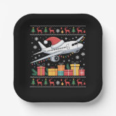 Funny Xmas Lighting Tree Santa Ugly Airplane  ペーパープレート (正面)