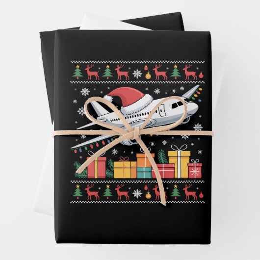 Funny Xmas Lighting Tree Santa Ugly Airplane  ラッピングペーパーシート (インサイチュ)