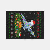 Funny Xmas Lighting Tree Santa Ugly Airplane Chris フリースブランケット (正面(横))